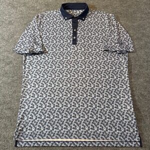 Jonnie O Men's Polo Shirt Navy Floral Print Short Sleeve Golf Casual Size XL‎
